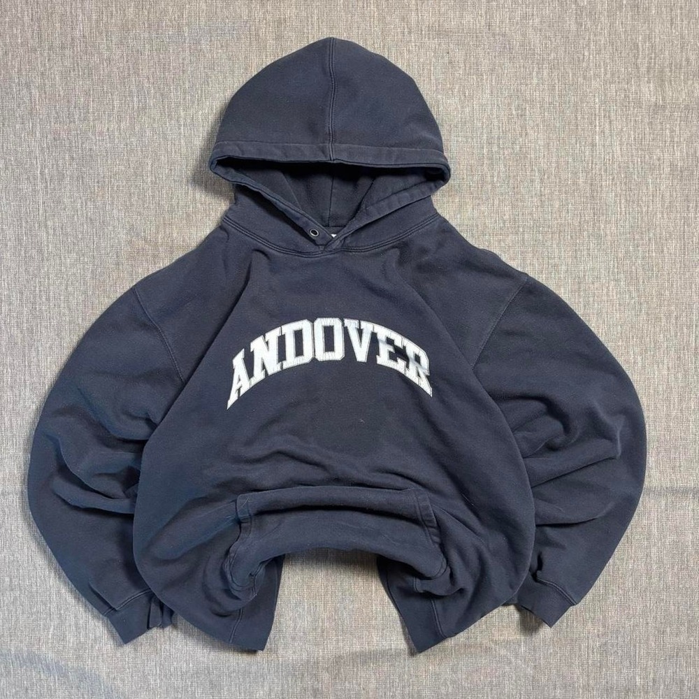 Dark Navy blue Andover hoodie with white lettering - L